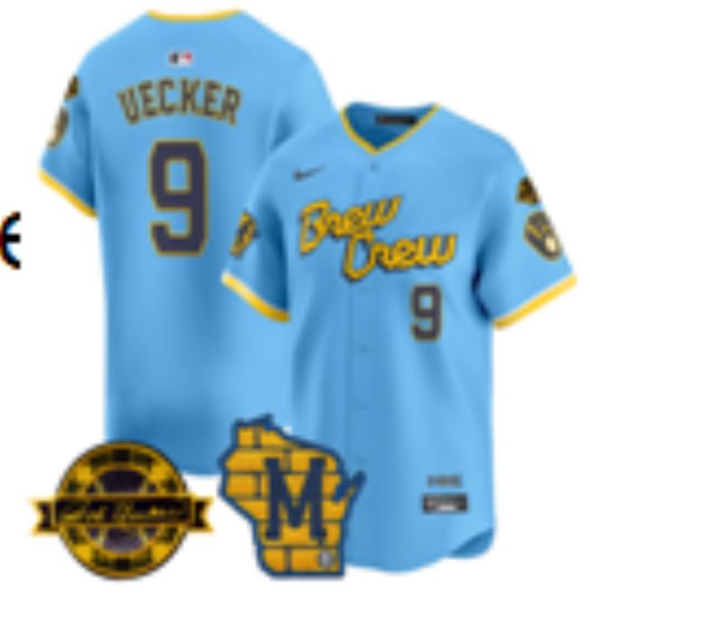 Men Nike Milwaukee Brewers #9 Uecker Light blue MLB 2025 jersey 01